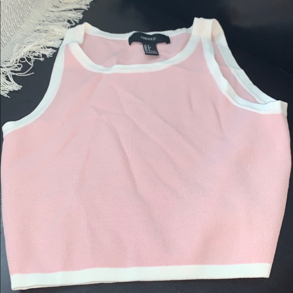 Pink and White crop tank